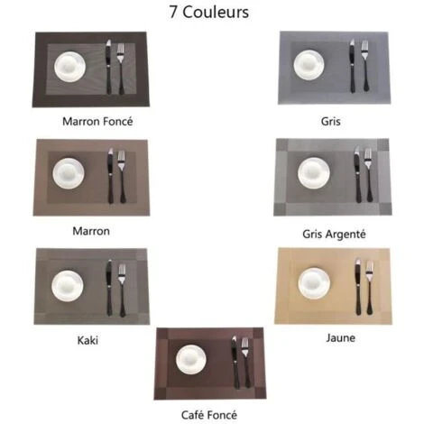 Lot De 6 Sets De Table PVC Napperons Vinyle Tissé Lavables Resistant à La Chaleur Antidérapant Restaurant Salle Manger Gris Argenté FUIENKO 1 Lot De 6 Sets De Table PVC Napperons Vinyle Tissé Lavables Resistant à La Chaleur Antidérapant Restaurant Salle Manger Gris Argenté FUIENKO