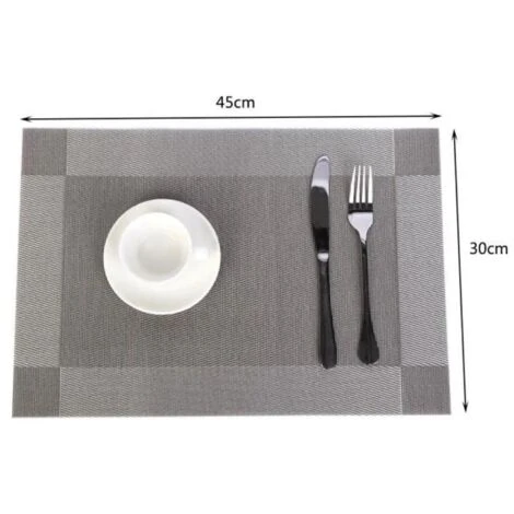 Lot De 6 Sets De Table PVC Napperons Vinyle Tissé Lavables Resistant à La Chaleur Antidérapant Restaurant Salle Manger Gris Argenté FUIENKO 3 Lot De 6 Sets De Table PVC Napperons Vinyle Tissé Lavables Resistant à La Chaleur Antidérapant Restaurant Salle Manger Gris Argenté FUIENKO – Image 3
