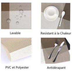 Lot De 6 Sets De Table PVC Napperons Vinyle Tissé Lavables Resistant à La Chaleur Antidérapant Restaurant Salle Manger Gris Argenté FUIENKO 7 Lot De 6 Sets De Table PVC Napperons Vinyle Tissé Lavables Resistant à La Chaleur Antidérapant Restaurant Salle Manger Gris Argenté FUIENKO -Promos Gout Cuisine Boutique 76687415 4