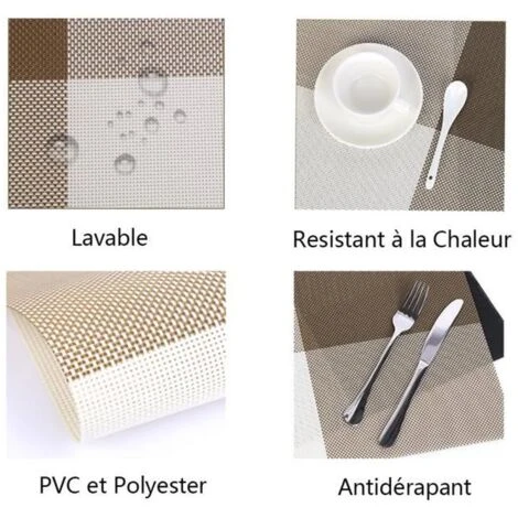 Lot De 6 Sets De Table PVC Napperons Vinyle Tissé Lavables Resistant à La Chaleur Antidérapant Restaurant Salle Manger Gris Argenté FUIENKO 4 Lot De 6 Sets De Table PVC Napperons Vinyle Tissé Lavables Resistant à La Chaleur Antidérapant Restaurant Salle Manger Gris Argenté FUIENKO – Image 4