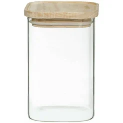 Lot De 4 Bocaux De Rangement En Verre Et Bois Couvercle Hermétique Empilable Atmosphera