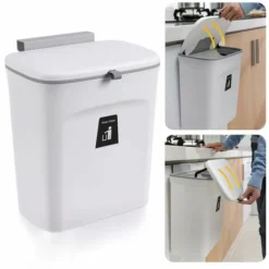 Poubelle De Cuisine Suspendue Avec Couvercle, Poubelles De Placard Pour Porte D'armoire De Cuisine, Poubelles Sous évier, Poubelle Pour Chambre Salle De Bain Bureau Camping-car 9L (blanc)