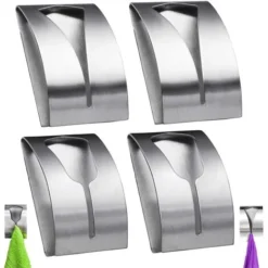 Attache Torchon Mural 4 Pcs Attache Torchon Cuisine AdhéSif Patère Autocollant Torchons Crochet Mural Porte Torchons Autocollante Acier Inox Pour Serviettes De Bain Torchons Tabliers (5 X 7.5 Cm)