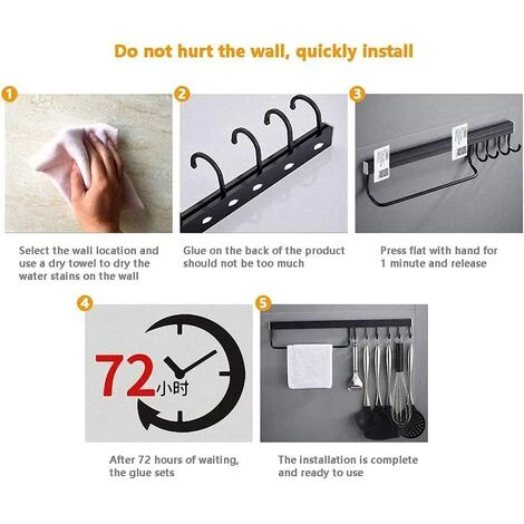 Porte Ustensiles Cuisine,Support À Ustensiles Mural Aluminium Barre Ustensiles Cuisine Mural Barre De Casserole Mural Support Ustensiles Cuisine Avec 4 Crochets (Noir) 4 Porte Ustensiles Cuisine,Support À Ustensiles Mural Aluminium Barre Ustensiles Cuisine Mural Barre De Casserole Mural Support Ustensiles Cuisine Avec 4 Crochets (Noir) – Image 4