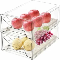 Boite Rangement Plastique , Rangement Frigo Et Organisation De Cuisine, Tiroirs Empilables Pour Réfrigérateur,Utilisé Pour Pain, Alimentaire,The, Fruits, Légumes (Lot De 2, 3020.511cm) JUNJUN
