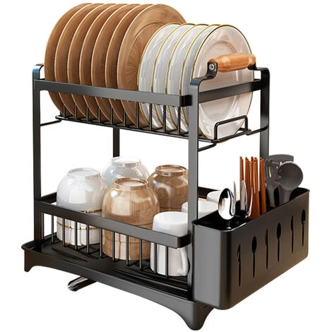 Égouttoir à Vaisselle Avec Plateau D'égouttage Avec Porte Couverts Noir 1 Égouttoir à Vaisselle Avec Plateau D'égouttage Avec Porte Couverts Noir