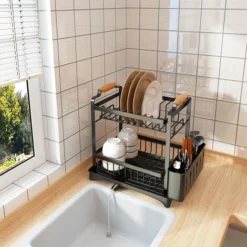 Égouttoir à Vaisselle Avec Plateau D'égouttage Avec Porte Couverts Noir 8 Égouttoir à Vaisselle Avec Plateau D'égouttage Avec Porte Couverts Noir -Promos Gout Cuisine Boutique 77671320 4