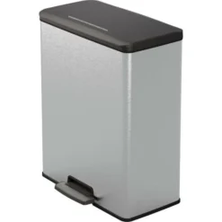 CURVER Poubelle DECOBIN DUO 26+26L, 70% Recyclé, à Pédale, Pour Cuisine, Bureau, Salle De Bain, 48,628,461,5 Cm, Gris Métallisé, Packaging Renforcé