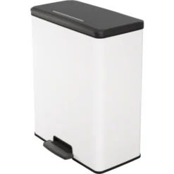 CURVER Poubelle DECOBIN DUO 26+26L, 70% Recyclé, à Pédale, Pour Cuisine, Bureau, Salle De Bain, 48,6 X 28,4 X 61,5 Cm, Blanc