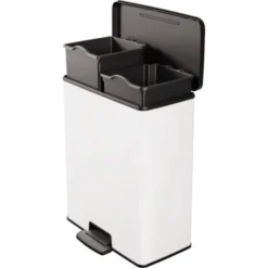 CURVER Poubelle DECOBIN DUO 26+26L, 70% Recyclé, à Pédale, Pour Cuisine, Bureau, Salle De Bain, 48,6 X 28,4 X 61,5 Cm, Blanc -Promos Gout Cuisine Boutique 78235345 3
