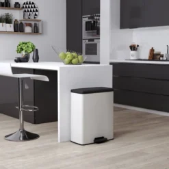 CURVER Poubelle DECOBIN DUO 26+26L, 70% Recyclé, à Pédale, Pour Cuisine, Bureau, Salle De Bain, 48,6 X 28,4 X 61,5 Cm, Blanc -Promos Gout Cuisine Boutique 78235345 4