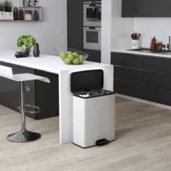 CURVER Poubelle DECOBIN DUO 26+26L, 70% Recyclé, à Pédale, Pour Cuisine, Bureau, Salle De Bain, 48,6 X 28,4 X 61,5 Cm, Blanc -Promos Gout Cuisine Boutique 78235345 5