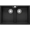 Evier Cuisine En Granit Graphite, 78 X 50 Cm, Lavabo Cuisine 2 Bac + Siphon Classique, Évier à Encastrer Madrid 80 Twin De Primagran