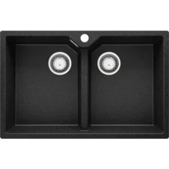 Evier Cuisine En Granit Graphite, 78 X 50 Cm, Lavabo Cuisine 2 Bac + Siphon Classique, Évier à Encastrer Madrid 80 Twin De Primagran