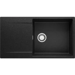 Evier Cuisine En Granit Graphite, 90 X 50 Cm, Lavabo 1 Bac + Siphon Classique, Évier à Encastrer San Francisco 900 Supreme De Primagran