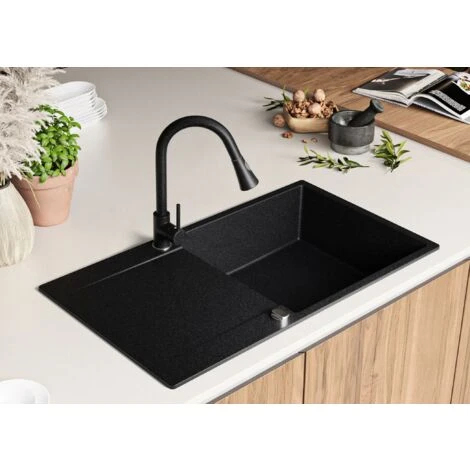 Evier Cuisine En Granit Graphite, 90 X 50 Cm, Lavabo 1 Bac + Siphon Classique, Évier à Encastrer San Francisco 900 Supreme De Primagran 2 Evier Cuisine En Granit Graphite, 90 X 50 Cm, Lavabo 1 Bac + Siphon Classique, Évier à Encastrer San Francisco 900 Supreme De Primagran – Image 2