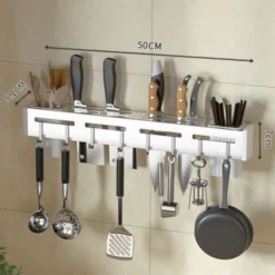 Porte-couteau Mural En Acier Inoxydable, étagère De Cuisine Sans Clous, étagère De Rangement, Couverts Avec Crochet, Organisateur D&39armoire De Cuisine,h 50cm -Promos Gout Cuisine Boutique 78767330 4
