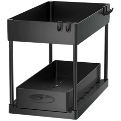 Armoire Coulissante à 2 Niveaux Sous évier, Tiroir De Rangement Polyvalent,Black 1 Sliding,Australie