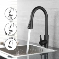 Robinet De Cuisine Extractible En Acier Inoxydable, 3 Modes De Jet, Robinet Mitigeur 360 ° Rotatif Pour Cuisine Ou Salle De Bain, Noir – DAKF8F