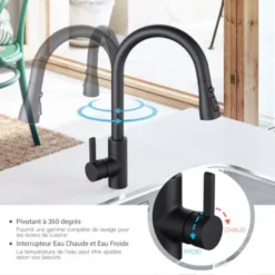 Robinet De Cuisine Extractible En Acier Inoxydable, 3 Modes De Jet, Robinet Mitigeur 360 ° Rotatif Pour Cuisine Ou Salle De Bain, Noir – DAKF8F -Promos Gout Cuisine Boutique 79466690 5