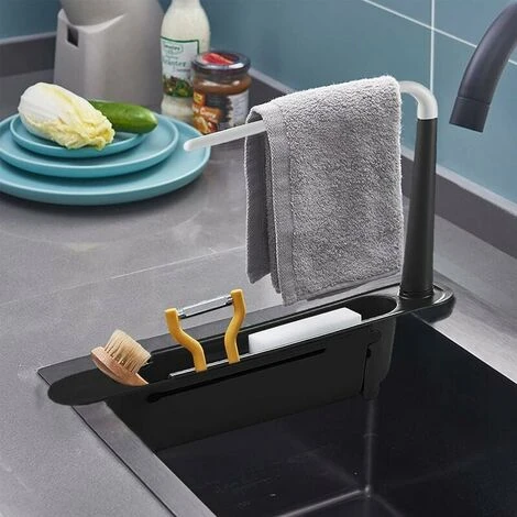 Porte Eponge Evier Cuisine, Organisateur Evier, Support Pour Éponge Télescopique Pour Rangement Evier, Convient Pour Un évier De 32-45 Cm (Noir) Zhuoxuan 2 Porte Eponge Evier Cuisine, Organisateur Evier, Support Pour Éponge Télescopique Pour Rangement Evier, Convient Pour Un évier De 32-45 Cm (Noir) Zhuoxuan – Image 2