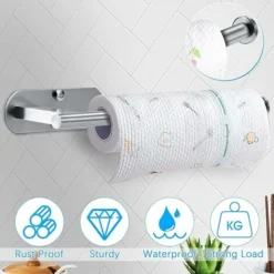 Porte , Porte Essuie Tout Acier Inoxydable, Porte Rouleau Papier Cuisine Auto-Adhésif Ou à Percer, Porte Essuie Tout Mural Pour Cuisine, Salle De Bain Et Placards (Argent) -Promos Gout Cuisine Boutique 80281929 3