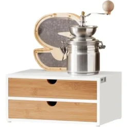 Boîte De Rangement à 2 Tiroirs Porte-Capsules Nespresso Distributeur Boîte à Capsules De Café L30xP20xH14cm SoBuy® FRG180-WN