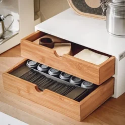 Boîte De Rangement à 2 Tiroirs Porte-Capsules Nespresso Distributeur Boîte à Capsules De Café L30xP20xH14cm SoBuy® FRG180-WN -Promos Gout Cuisine Boutique 8039389 4
