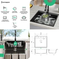 Evier Cuisine Beige, 58 X 53 Cm, Evier En Granit 1 Bac + Siphon Automatique, Evier A Encastrer De Primagran 8 Evier Cuisine Beige, 58 X 53 Cm, Evier En Granit 1 Bac + Siphon Automatique, Evier A Encastrer De Primagran -Promos Gout Cuisine Boutique 80969703 4