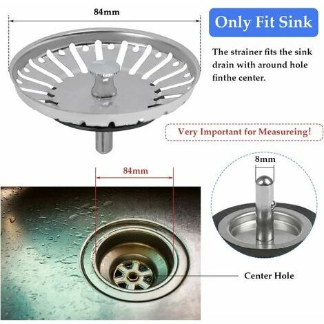 Lot De 2 Bouchons De Crépine D'évier, 84 Mm De Remplacement Du Bouchon De Vidange D'évier, Bouchon De Filtre D'évier En Acier Inoxydable Pour Cuisine Ou Baignoire, Douche, Plateau De Lavabo 2 Lot De 2 Bouchons De Crépine D'évier, 84 Mm De Remplacement Du Bouchon De Vidange D'évier, Bouchon De Filtre D'évier En Acier Inoxydable Pour Cuisine Ou Baignoire, Douche, Plateau De Lavabo – Image 2