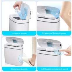 Poubelle Intelligente, SDLOGAL 14L Poubelle Automatique Avec Détecteur D'odeurs, Couvercle De Poubelle Sans Contact Pour La Salle De Bain, La Chambre, La Cuisine Et Le Bureau - Blanc 9 Poubelle Intelligente, SDLOGAL 14L Poubelle Automatique Avec Détecteur D'odeurs, Couvercle De Poubelle Sans Contact Pour La Salle De Bain, La Chambre, La Cuisine Et Le Bureau - Blanc -Promos Gout Cuisine Boutique 81207126 5