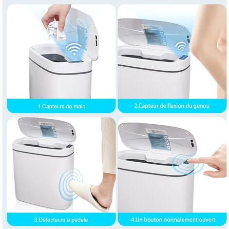 Poubelle Intelligente, SDLOGAL 14L Poubelle Automatique Avec Détecteur D'odeurs, Couvercle De Poubelle Sans Contact Pour La Salle De Bain, La Chambre, La Cuisine Et Le Bureau - Blanc 5 Poubelle Intelligente, SDLOGAL 14L Poubelle Automatique Avec Détecteur D'odeurs, Couvercle De Poubelle Sans Contact Pour La Salle De Bain, La Chambre, La Cuisine Et Le Bureau - Blanc – Image 5