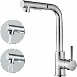 Robinet Cuisine Douchette STANEW,Mitigeur Cuisine Douchette Extractible Rotatif à 360°, Robinet Avec Douchette Extractible, 2 Modes De Pulvérisation,Chrome