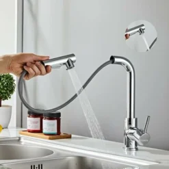 Robinet Cuisine Douchette STANEW,Mitigeur Cuisine Douchette Extractible Rotatif à 360°, Robinet Avec Douchette Extractible, 2 Modes De Pulvérisation，Chrome -Promos Gout Cuisine Boutique 82106354 3