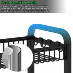 Froadp Etagère à Épices 2 Étages En Métal, Organiseur Porte-Épices, Étagères Multifonctions (Noir, 42.5x25.5x41cm) -Promos Gout Cuisine Boutique 82239435 3