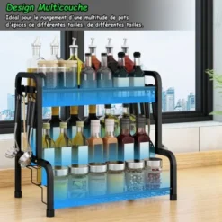Froadp Etagère à Épices 2 Étages En Métal, Organiseur Porte-Épices, Étagères Multifonctions (Noir, 42.5x25.5x41cm) -Promos Gout Cuisine Boutique 82239435 4