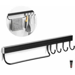 Porte Ustensiles Cuisine,Support À Ustensiles Mural Aluminium Barre Ustensiles Cuisine Mural Barre De Casserole Mural Support Ustensiles Cuisine Avec 4 Crochets (Noir)