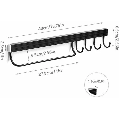 Porte Ustensiles Cuisine,Support À Ustensiles Mural Aluminium Barre Ustensiles Cuisine Mural Barre De Casserole Mural Support Ustensiles Cuisine Avec 4 Crochets (Noir) 2 Porte Ustensiles Cuisine,Support À Ustensiles Mural Aluminium Barre Ustensiles Cuisine Mural Barre De Casserole Mural Support Ustensiles Cuisine Avec 4 Crochets (Noir) – Image 2