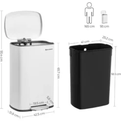Poubelle De Cuisine 50L à Pédale, Avec Seau Intérieur En Plastique, Couvercle, Fermeture Douce, Anti-odeur, Blanc par SONGMICS LTB101W01 9 Poubelle De Cuisine 50L à Pédale, Avec Seau Intérieur En Plastique, Couvercle, Fermeture Douce, Anti-odeur, Blanc par SONGMICS LTB101W01 -Promos Gout Cuisine Boutique 83735489 5