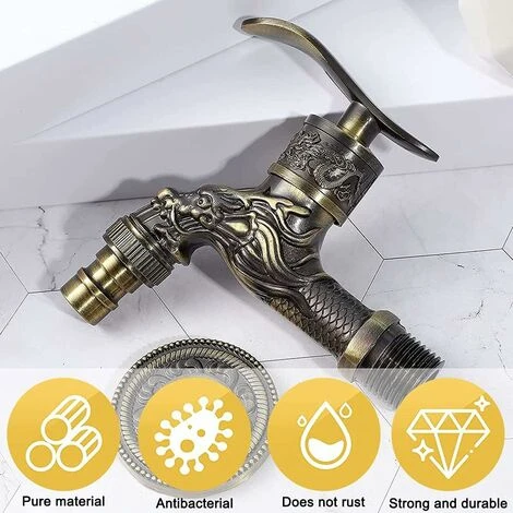 Robinet Mural En Laiton Vintage, Robinet De Jardin Extérieur G1/2, Robinet En Laiton Antique, Robinet Mural Vintage, Robinet En Laiton Antique Sculpté Dragon Pour Cuisine, Salle De Bain, Jardin 3 Robinet Mural En Laiton Vintage, Robinet De Jardin Extérieur G1/2, Robinet En Laiton Antique, Robinet Mural Vintage, Robinet En Laiton Antique Sculpté Dragon Pour Cuisine, Salle De Bain, Jardin – Image 3