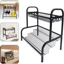 AUFUN En Acier Inoxydable Rack, Organisateur D'épices à 2 Niveaux Debout, Idéal Pour Les Bouteilles D'épices, Les Pots De Confiture (Tye B, Noir)