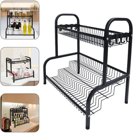 AUFUN En Acier Inoxydable Rack, Organisateur D'épices à 2 Niveaux Debout, Idéal Pour Les Bouteilles D'épices, Les Pots De Confiture (Tye B, Noir) 1 AUFUN En Acier Inoxydable Rack, Organisateur D'épices à 2 Niveaux Debout, Idéal Pour Les Bouteilles D'épices, Les Pots De Confiture (Tye B, Noir)