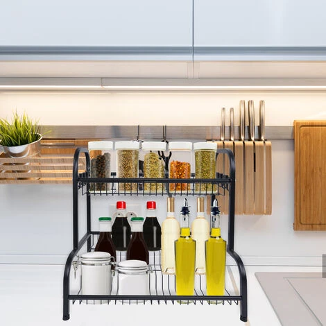 AUFUN En Acier Inoxydable Rack, Organisateur D'épices à 2 Niveaux Debout, Idéal Pour Les Bouteilles D'épices, Les Pots De Confiture (Tye B, Noir) 5 AUFUN En Acier Inoxydable Rack, Organisateur D'épices à 2 Niveaux Debout, Idéal Pour Les Bouteilles D'épices, Les Pots De Confiture (Tye B, Noir) – Image 5