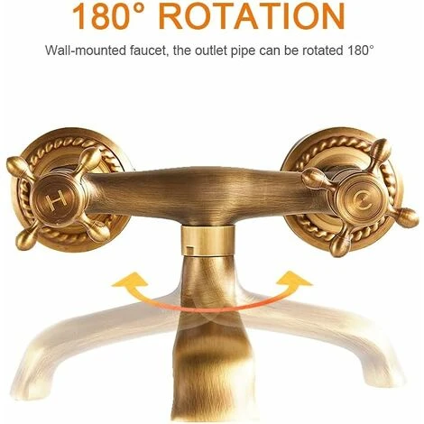 Robinet Mural En Cuivre Vintage Robinet De Cuisine Antique Pivotant à 180 ° Évier Mural Avec Robinet D'évier En Laiton Chaud Et Froid 3 Robinet Mural En Cuivre Vintage Robinet De Cuisine Antique Pivotant à 180 ° Évier Mural Avec Robinet D'évier En Laiton Chaud Et Froid – Image 3