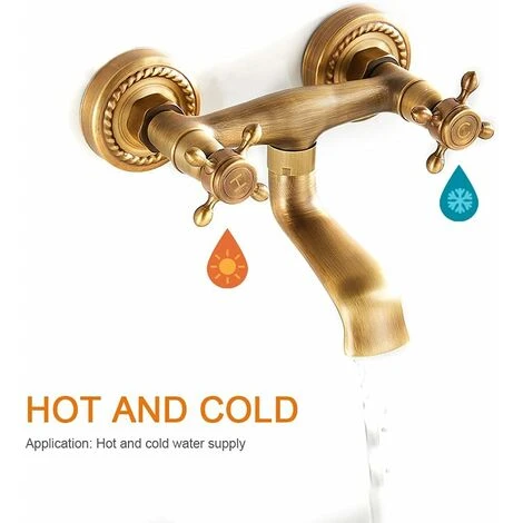 Robinet Mural En Cuivre Vintage Robinet De Cuisine Antique Pivotant à 180 ° Évier Mural Avec Robinet D'évier En Laiton Chaud Et Froid 4 Robinet Mural En Cuivre Vintage Robinet De Cuisine Antique Pivotant à 180 ° Évier Mural Avec Robinet D'évier En Laiton Chaud Et Froid – Image 4