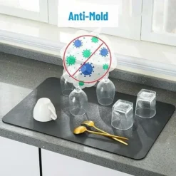 Tapis Égouttoir Vaisselle, Tapis De Séchage Vaisselle Super Absorbant, Tapis Évier Cuisine En Nanofibres à Séchage Rapide, Tapis De Séchage Lavable En Machine Pour Cuisine 40 X 30cm (Gris) -Promos Gout Cuisine Boutique 86048744 5