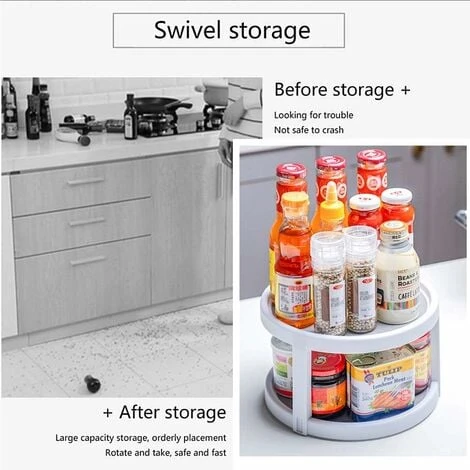 RHAFAYRE Plateau Tournant Epices, Placard Étagère à Épices, 2 étages Porte Épice Rotative Étagère à Épice Support De Stockage, Pour Cuisine, Réfrigérateur, Congélateur, Armoire Et Comptoirs, épices 2 RHAFAYRE Plateau Tournant Epices, Placard Étagère à Épices, 2 étages Porte Épice Rotative Étagère à Épice Support De Stockage, Pour Cuisine, Réfrigérateur, Congélateur, Armoire Et Comptoirs, épices – Image 2