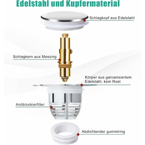 Bonde Lavabo Universel, Bouchon De Lavabo Pop-Up Avec 2 Joints Pour Baignoire, Cuisine, Lavabo (Orifice De Vidange 32-42mm) 3 Bonde Lavabo Universel, Bouchon De Lavabo Pop-Up Avec 2 Joints Pour Baignoire, Cuisine, Lavabo (Orifice De Vidange 32-42mm) – Image 3