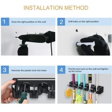 None Kit De Suspension Murale Pour Balai En Acier Inoxydable (cintre à Outils à 5 Emplacements Pour Mur Avec 6 Crochets) 3 None Kit De Suspension Murale Pour Balai En Acier Inoxydable (cintre à Outils à 5 Emplacements Pour Mur Avec 6 Crochets) – Image 3