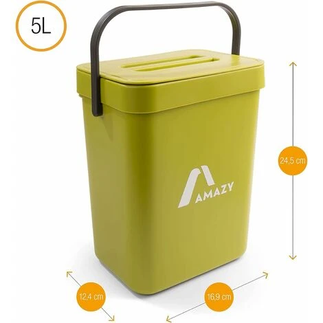 Poubelle Compost Cuisine - Composteur De Cuisine En Plastique Pour Déchets Organiques - Poubelle De Table Avec Couvercle - Petite Poubelle De Porte Sous Évier - Anti-Odeurs - Verte, 5 L 2 Poubelle Compost Cuisine - Composteur De Cuisine En Plastique Pour Déchets Organiques - Poubelle De Table Avec Couvercle - Petite Poubelle De Porte Sous Évier - Anti-Odeurs - Verte, 5 L – Image 2
